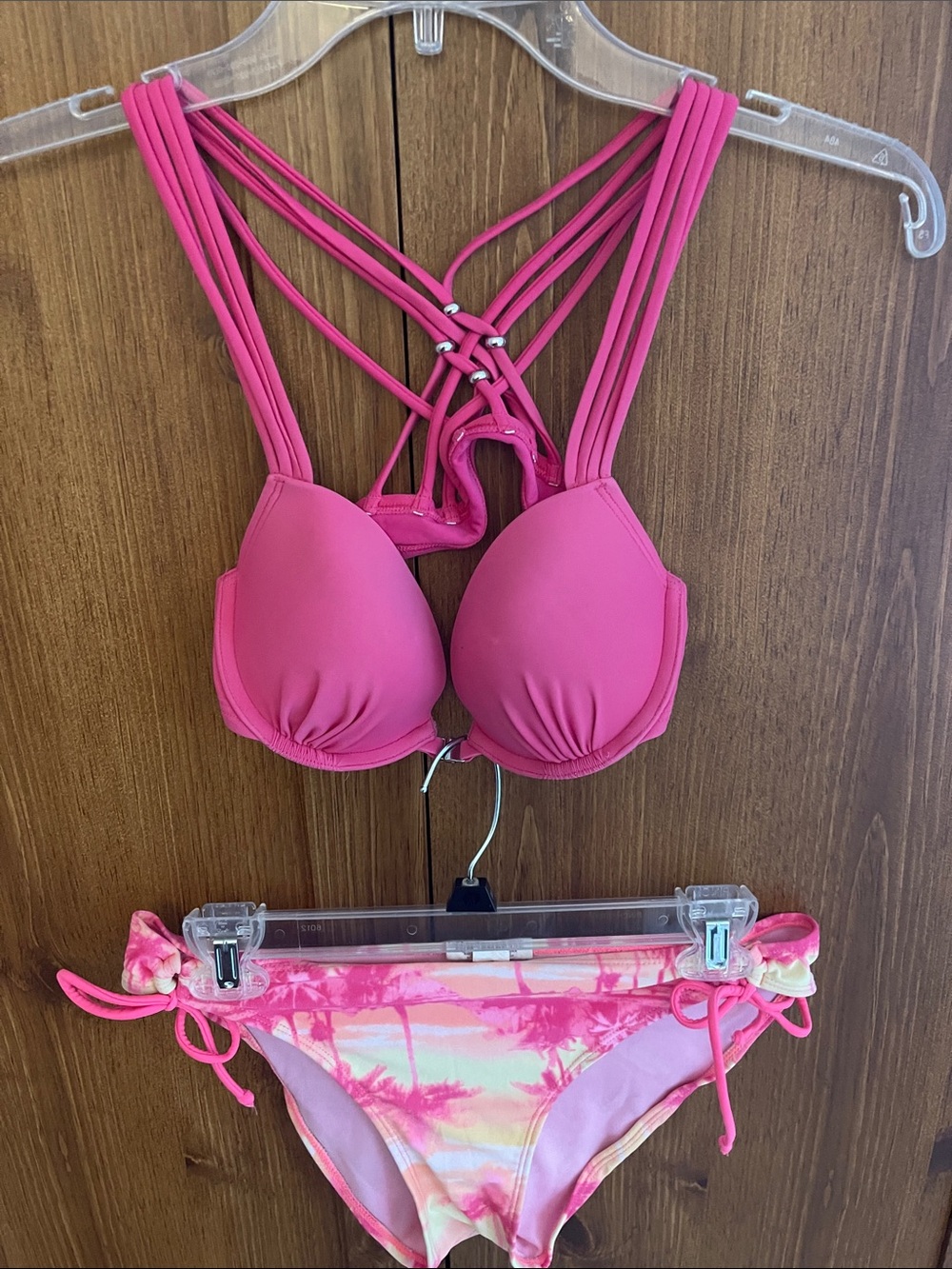 Women’s Pink Strappy Push-Up Bikini Set